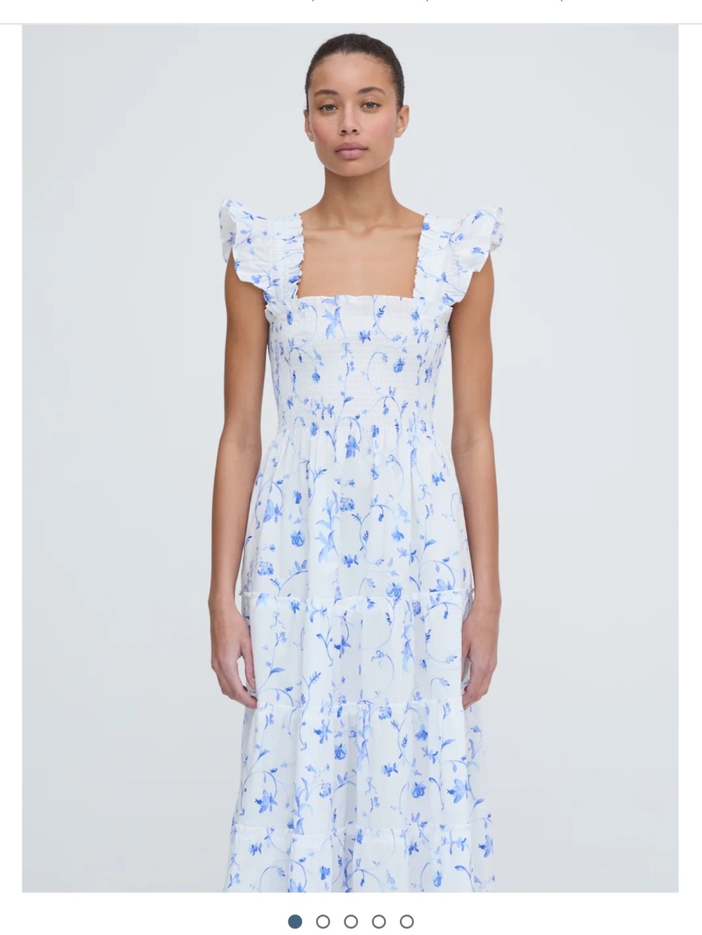 Hill House White and Blue Floral Ruffle-Strap Sundress